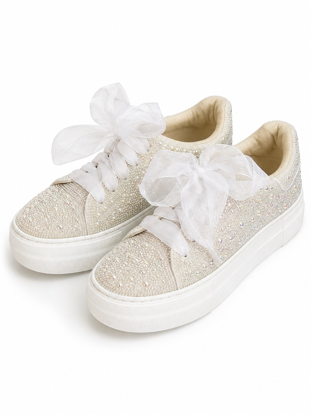 Betsey Johnson Wedding Platform Sneakers Pearl Platform Shoes Ivory Size 6
